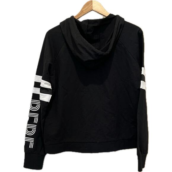 BEBE SPORT Black Jacket Sz M Hoodie Zip Up Logo Jersey White Stripe - Picture 5 of 9